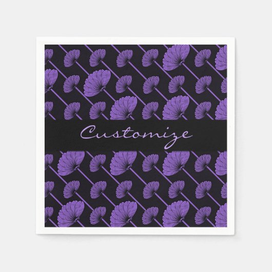 Lila Feathered Floral Fans Muster Napkins Serviette (Vorderseite)