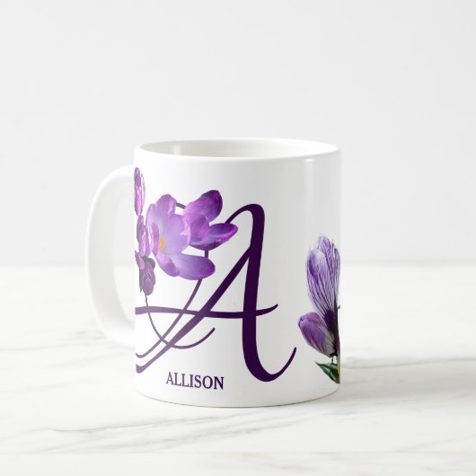 Lila Federblumen, individuell einstellbar Kaffeetasse (Vorderseite Links)