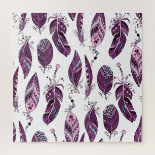 Lila Federn: Nahtloses vintage-ornamentales Muster Puzzle