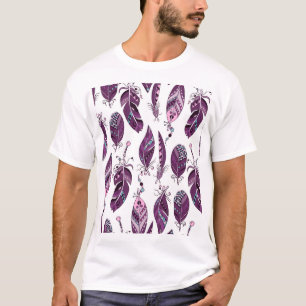 Lila Federn: Nahtloses vintage-ornamentales Muster T-Shirt