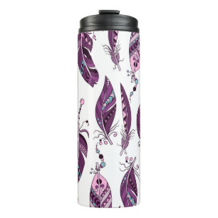 Lila Federn: Nahtloses vintage-ornamentales Muster Thermosbecher