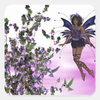 Lila Fee mit Hummingbirds Square Stickers