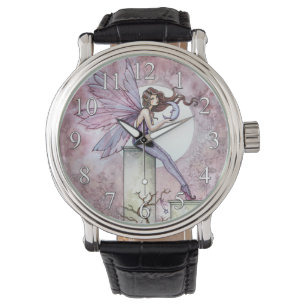 Lila Fee mit kleiner Mond-Fantasie-Kunst Armbanduhr