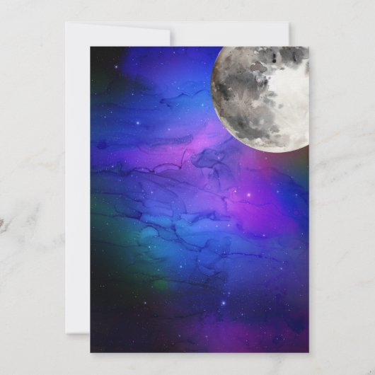 Lila Feier über die Moon Engagement Party Einladung (Rückseite)