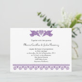 Lila Felicidades Love Birds Papado Picado Einladung (Stehend Vorderseite)