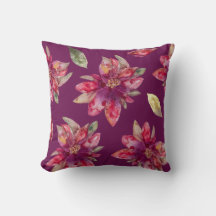 Lila festliche Wasserfarbe Poinsettia Pillow