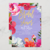 Lila, fett gestrichenes Pop Gold Brautparty Einladung (Vorne/Hinten)