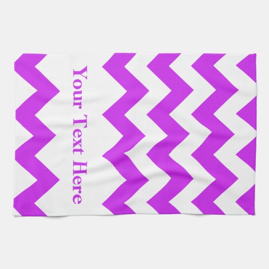 Lila Fett Zickzack mit benutzerdefinierbarem Text Geschirrtuch (Horizontal)