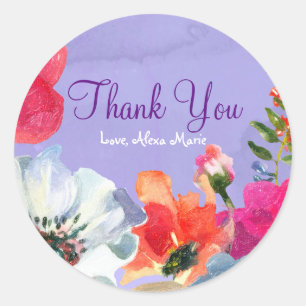 Lila Fette Gemalte Florale Pop-Chic-Partygeschenke Runder Aufkleber