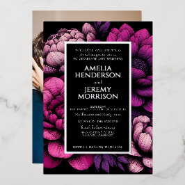 Lila Fettfloral mit Foto Folieneinladung