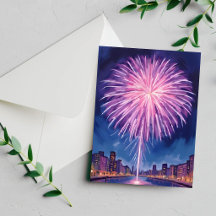 Lila Feuerwerk | Frohes neues Jahr Wasserfarbe