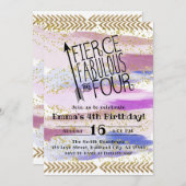 Lila Fierce Fabulous & 4. Geburtstag Einladung (Vorne/Hinten)