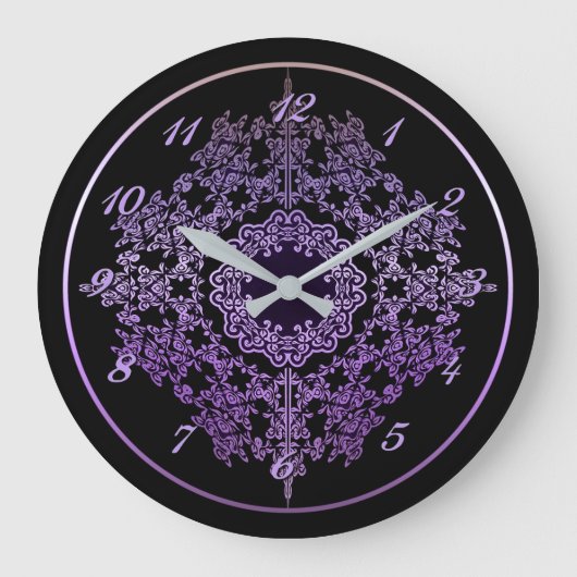 Lila Filigree-Motif-Wall-Uhr Große Wanduhr (Vorderseite)