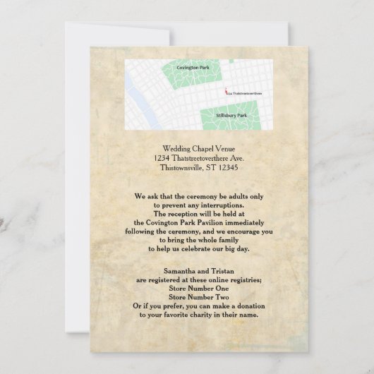 Lila Filigree und Thorn Rose Goth Wedding Einladung (Rückseite)