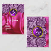 LILA FLÄCHENROLLE FUCHSIA SILKCLOTH, GEM MONOGRAMM VISITENKARTE (Vorne/Hinten)