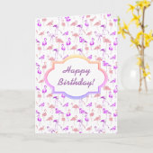 Lila Flamingos, Karte. Karte (Gelbe Blume)