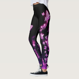 Lila Flammen Schmetterlinge Mädchen Sport Leggings