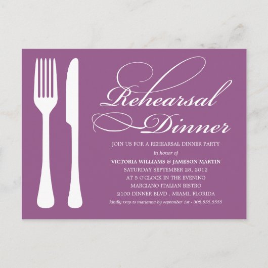 LILA FLATWARE | PROBE DINNER INVITE EINLADUNGSPOSTKARTE (Vorderseite)