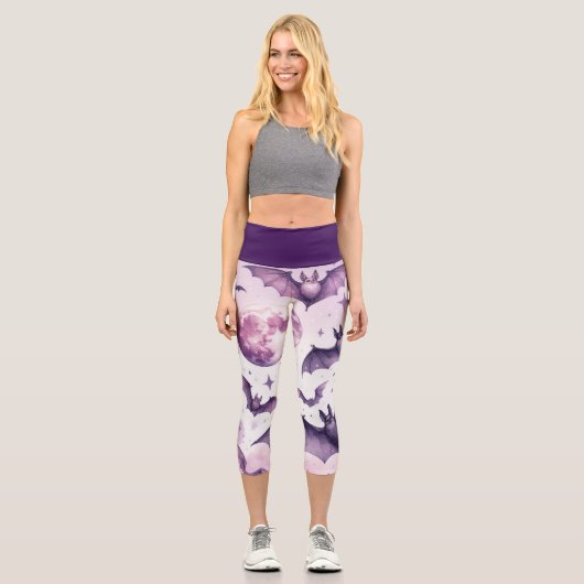 Lila Fledermäuse Capri Leggings (Vorderseite)