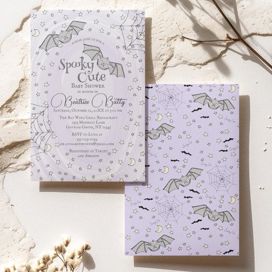 Lila Fledermäuse Niedliche Babydusche Einladung