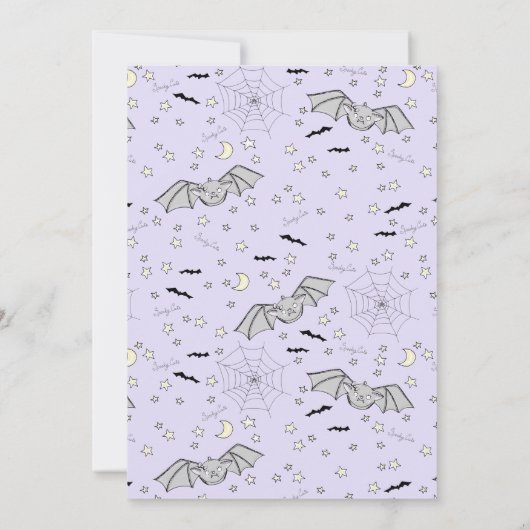 Lila Fledermäuse Niedliche Babydusche Einladung (Rückseite)
