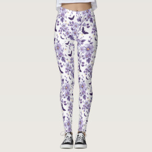 Lila Fledermäuse und Blume Halloween Leggings