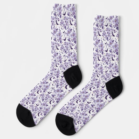 Lila Fledermäuse und Blume Halloween Socken (Linkes Detail)