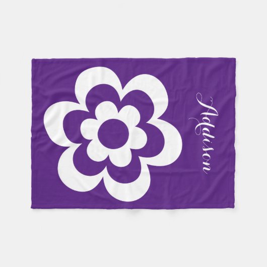 Lila Fleece-Decken mit weißer Blume Fleecedecke (Vorderseite (Horizontal))