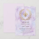 Lila Fleur De Lis Hochzeit Save The Date (Vorne/Hinten)