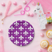 Lila Fleur-de-lis-Muster Pappteller (Party)