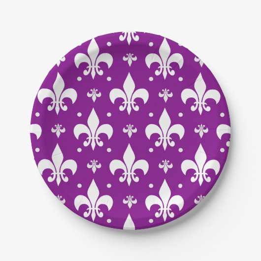 Lila Fleur-de-lis-Muster Pappteller (Vorderseite)