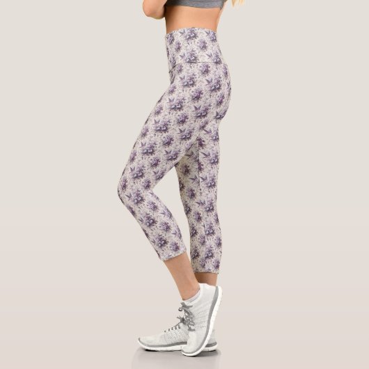 Lila Fleurie-Vögel Capri Leggings (Links)