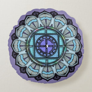 Lila Flieder Aqua Blau Mandala Vintage Boho Rundes Kissen