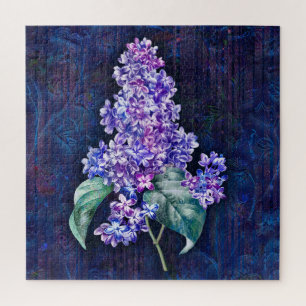 Lila Flieder auf navyblauem Dekorationshintergrund Puzzle