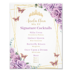 Lila Flieder Blumen Quinceanera Bar Cocktail Karte Fotodruck