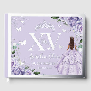 Lila Flieder Blumen Quinceañera Quince 15 Silber Gästebuch