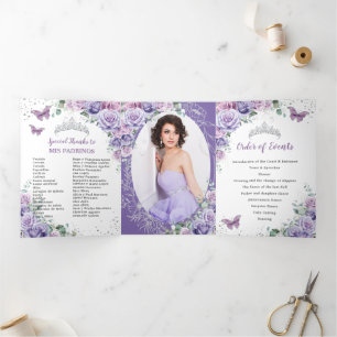 Lila Flieder Blumen Silber Quinceañera 15 Programm