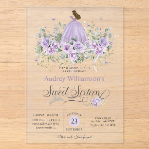 Lila Flieder Blumen Sweet Sixteen 16. Geburtstag Acryleinladungen