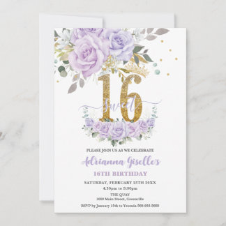 Lila Flieder Blumen Sweet Sixteen 16. Geburtstag Einladung