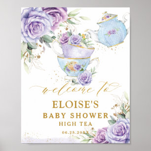 Lila Flieder Blumen Tee Party Babyshower Willkomme Poster