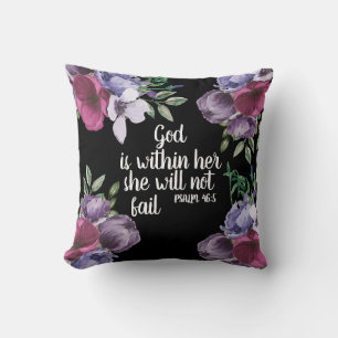 Lila Flieder Floral Schwarz Christlicher Gott ist Kissen