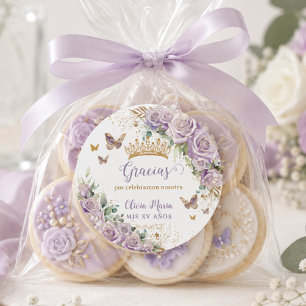Lila Flieder Florale Schmetterlinge Quinceañera 15 Runder Aufkleber