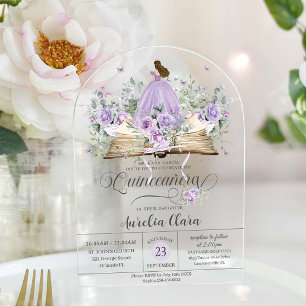 Lila Flieder Florales Buch Neues Kapitel Quinceañe Acryleinladungen