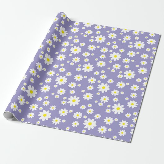 Lila Flieder Gänseblümchen Muster Geschenkpapier (Ungerollt)