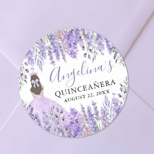 Lila Flieder-Krone Florale Quinceanera Runder Aufkleber