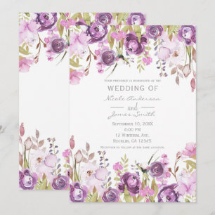Lila Flieder Lavendel Aquarell Blumen Hochzeit Einladung