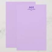 Lila Flieder Minimal Saubere Initialen Briefpapier (Vorne/Hinten)
