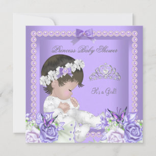 Lila Flieder Perlgrau Baby Shower Mädchen C Einladung