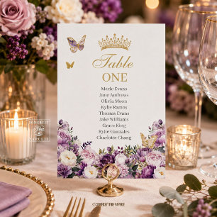 Lila Flieder-Rosa-Blüten-Quinceanera  Tischnummer
