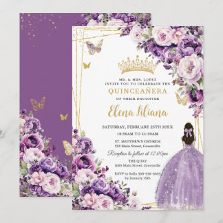 Lila Flieder-Rosafarbenes Blumenkleid Quinceanera  Einladung